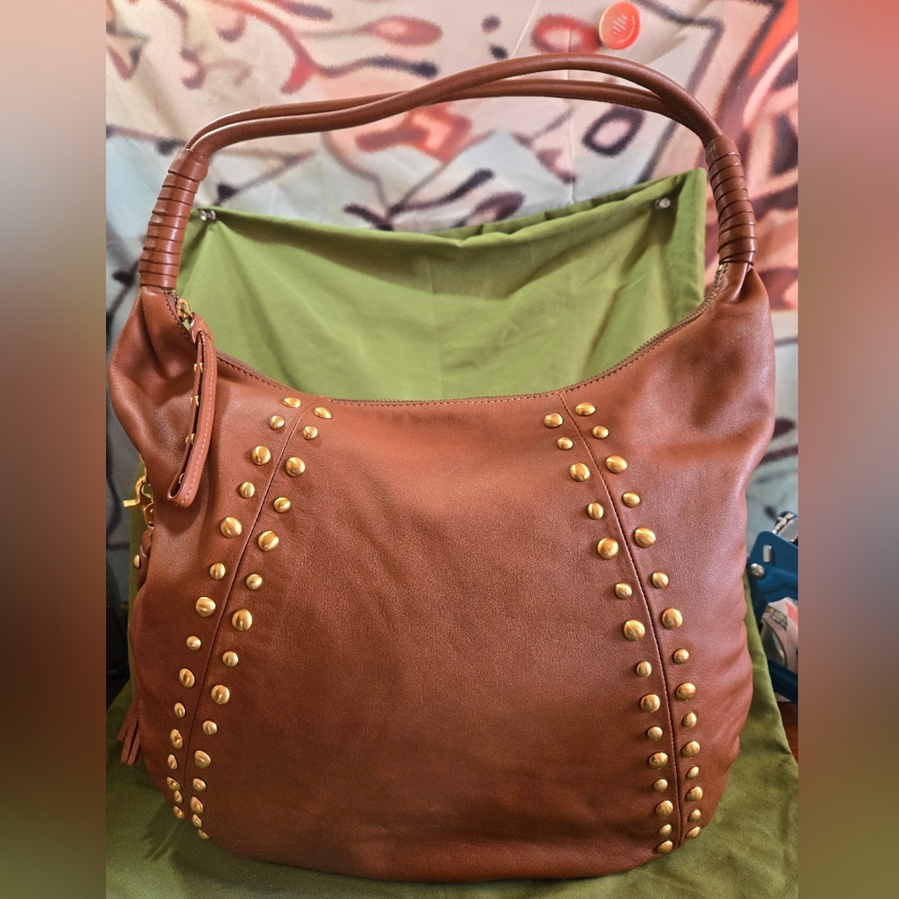 Scarlett Blake Studded Leather Hobo Bag EUC